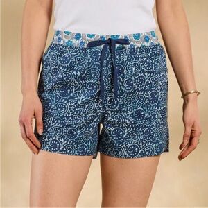 NEW Sundance Kai Printed Shorts Blue Pull On Cotton Women's Size 4 6 Small